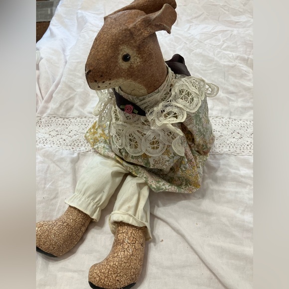 Hand Painted Judy Wachlin Stuffed Adorable Bunny Doll Folk Art 17” RARE - Picture 1 of 13